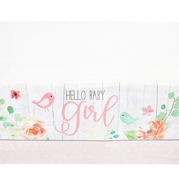 3 Pack Hello Baby Girl Shower Party Tablecloth Table Cover， Party Supplies Favors Decorations for Girls Kids， 54 x 108