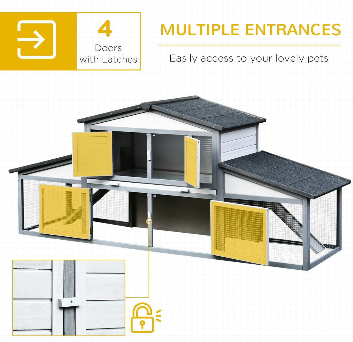 PawHut Outdoor Run Wooden Bunny Rabbit Hutch and Chicken Coop