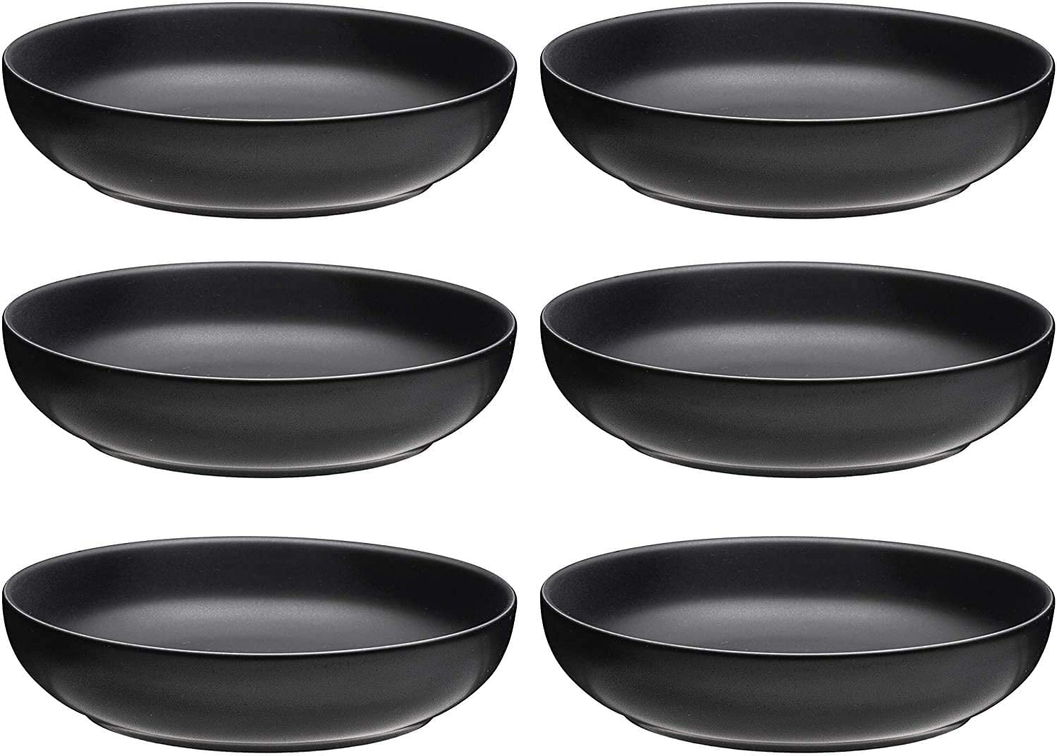 Bruntmor Ceramic Salad， Cereal And Pasta Bowls Set Of 6， Shallow Dinner Bowls That Are Oven， Microwave Oven And Dishwasher Safe， Chip And Scratch Resistant， 24 oz Each (Matte Black)