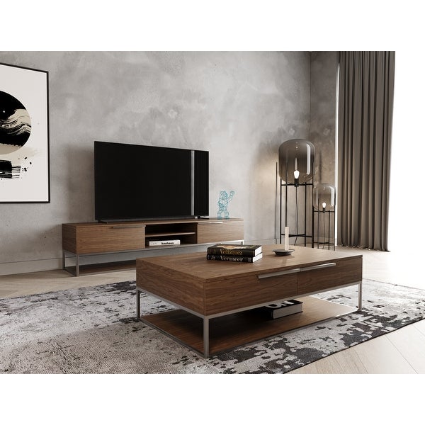 Modrest Heloise Modern Walnut and Stainless Steel Coffee Table