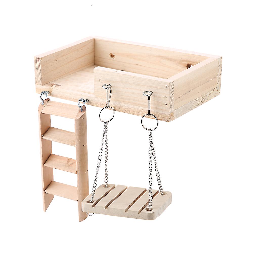 3pcs Wooden Hamster Crawling Ladder Funny Swing Platform Toys Set For Small Pet