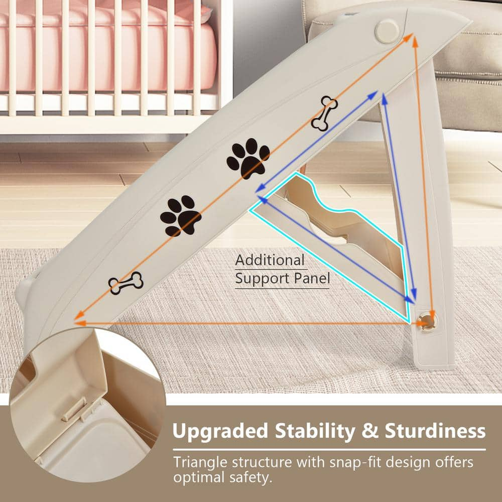 WELLFOR Beige Collapsible 4 Step Pet Stairs Ramp Furniture Cover for Dog and Cats PS-HWY-7473BE