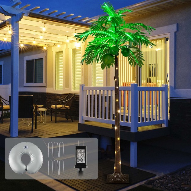 Costway 6 Ft Led Lighted Artificial Palm Tree Hawaiian Style Tropical With Coconuts Beach