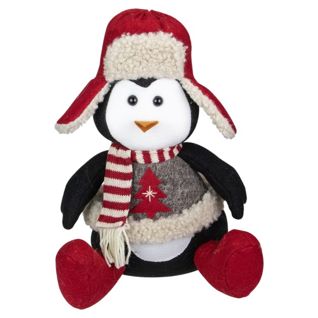 Red White And Gray Sitting Winter Penguin Christmas Tabletop Decoration