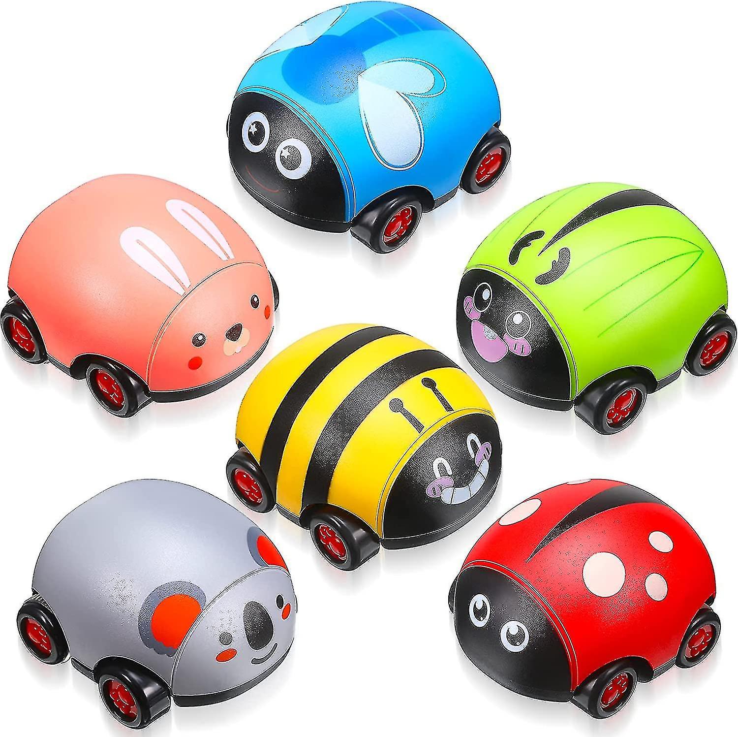 6 Pieces Animals Pull Back Cars Friction Powered Push And Go Back And Forth Vehicles Car Toys Fricti