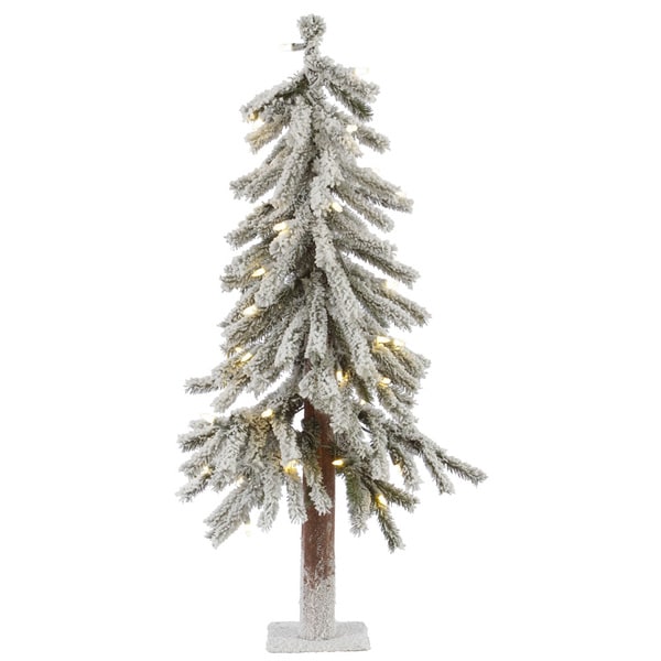 Vickerman White and Green Plastic 3foot Flocked Alpine Artificial Christmas Tree with 50 Warm White LED Lights