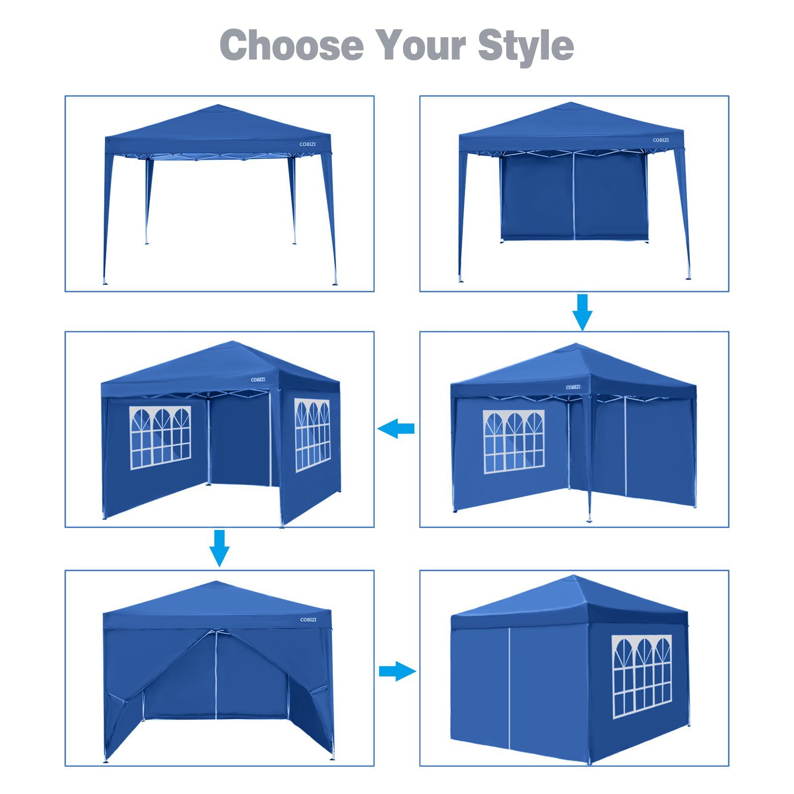 10 x 10ft Pop Up Canopy Tent Instant Outdoor Party Canopy Straight Leg Commercial Gazebo Tent Shelter with 4 Removable Sidewalls and Carrying Bag, Blue