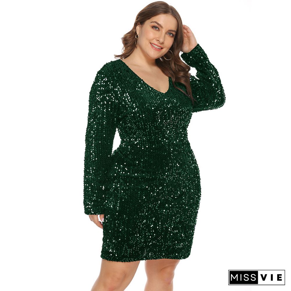 Glitter Dress Oversized Women Clubwear Birthday Sequin Teen Dress Blue Black Green Bodycon Party Club Outfit Oversize Clothing