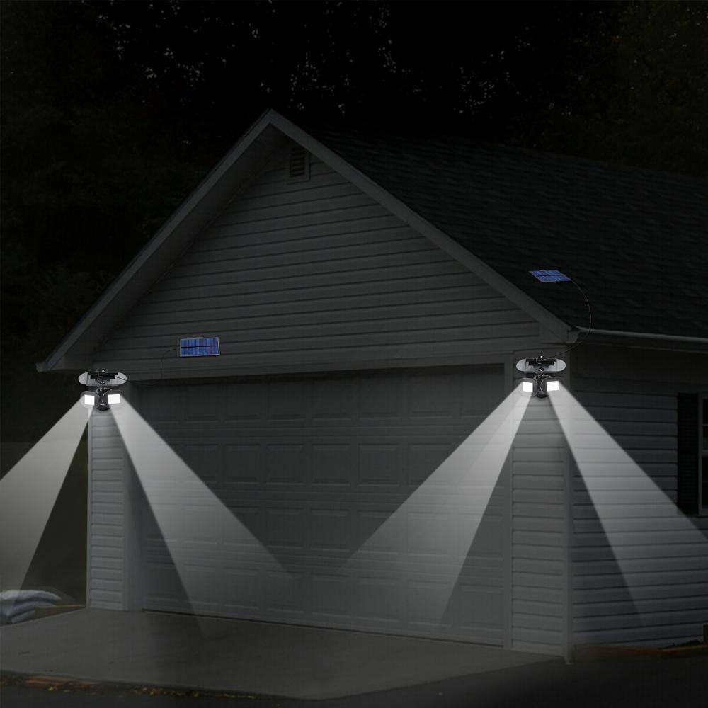 TECHKO Black Outdoor Integrated LED Solar Motion Sensing Security Flood Light - Twin Light with Removable Panel SSL-307