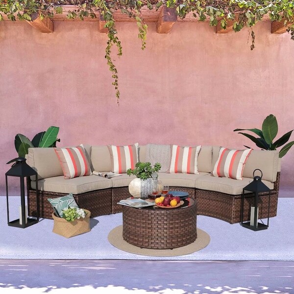 Cushioned Wicker Halfmoon 5piece Outdoor Sectional Set