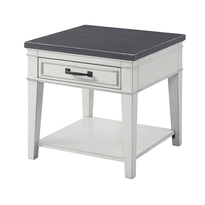 24 Inch Square End Table with 1 Drawer， White and Gray