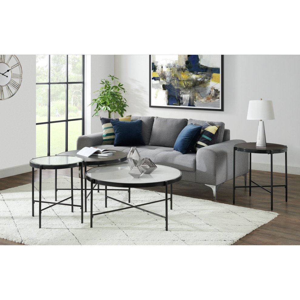 Carlo Round End Table With Wooden Top   Industrial   Side Tables And End Tables   by Picket House  Houzz