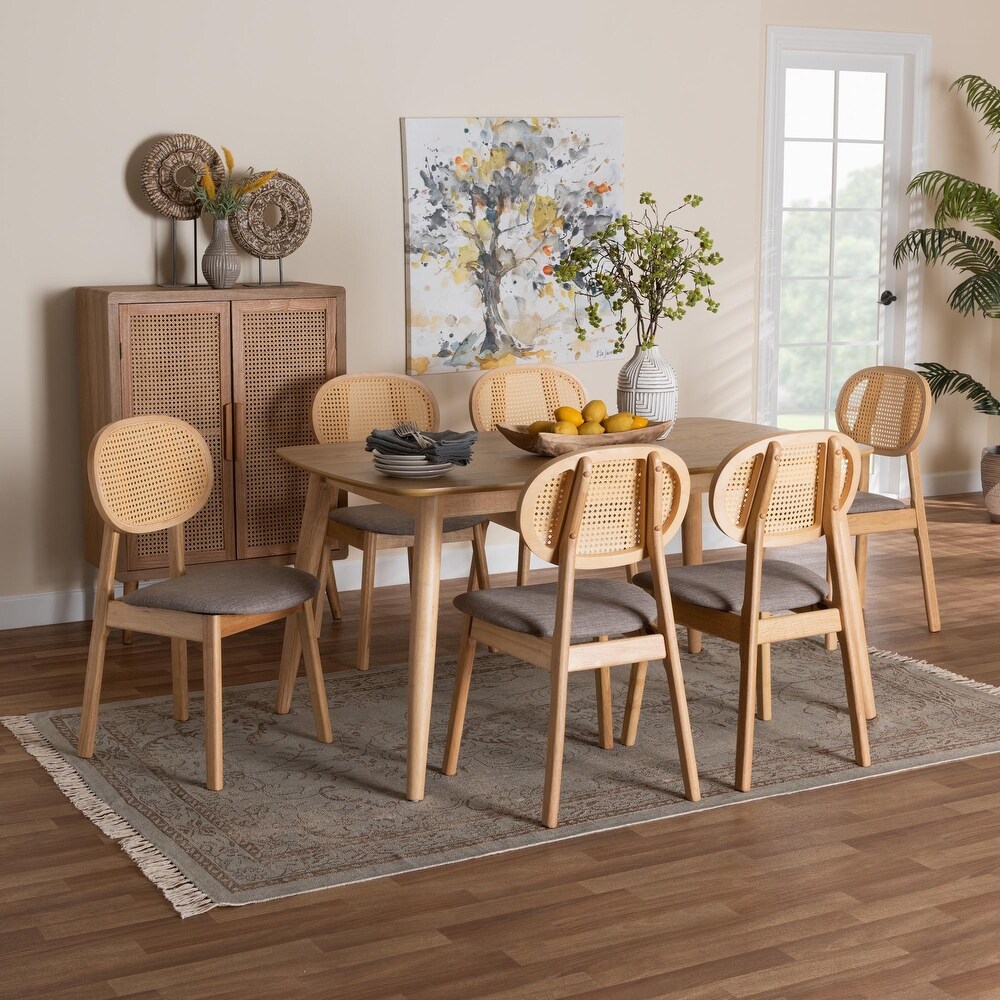 Darrion Mid Century Modern Fabric and Finished Wood Dining Set