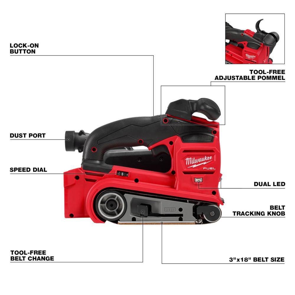 MW M18 FUEL 18-Volt Lithium-Ion Cordless Belt Sander with One 5.0 Ah Battery and Charger 2832-20-48-59-1850