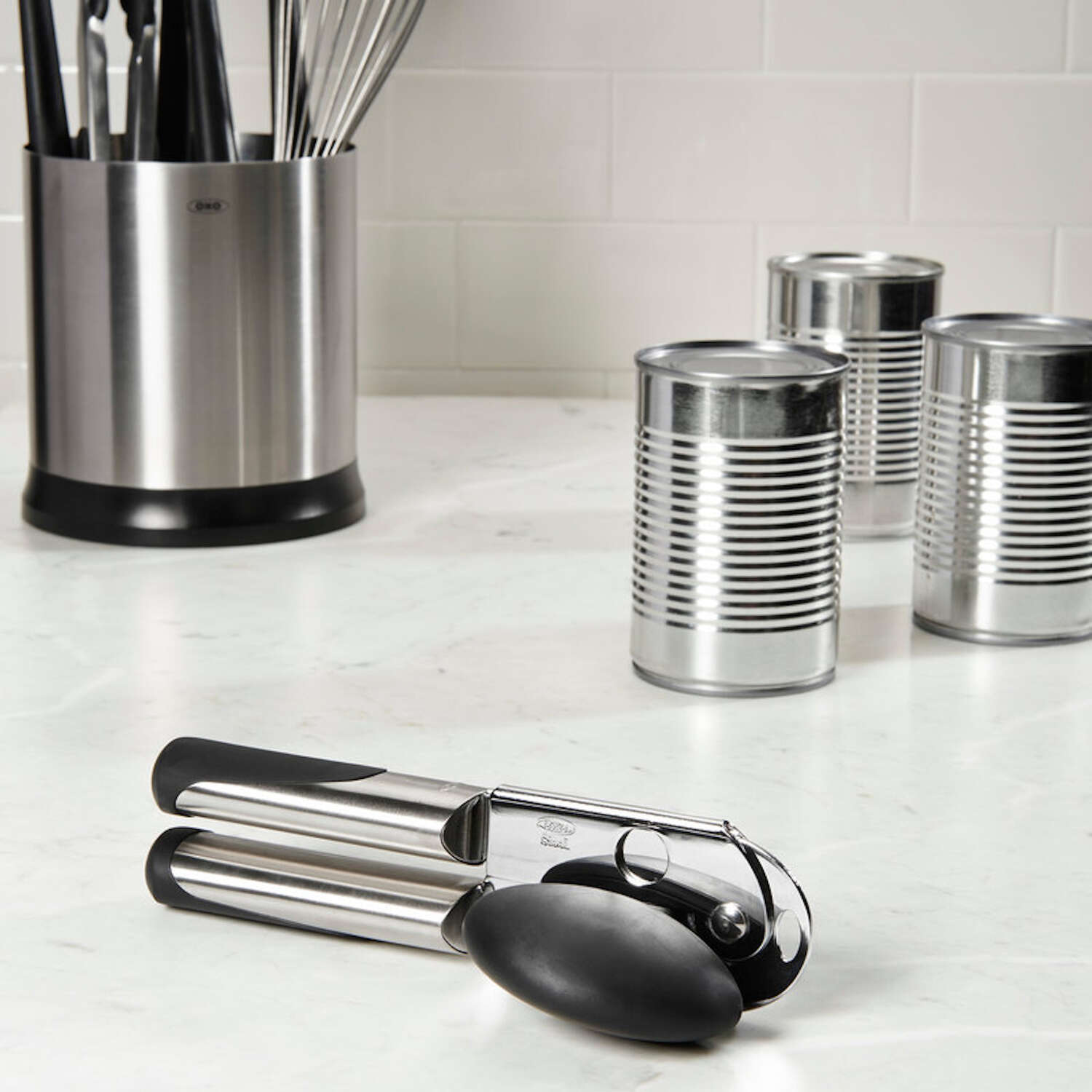 OXO Satin Nickel Black/Silver Stainless Steel Manual Can Opener