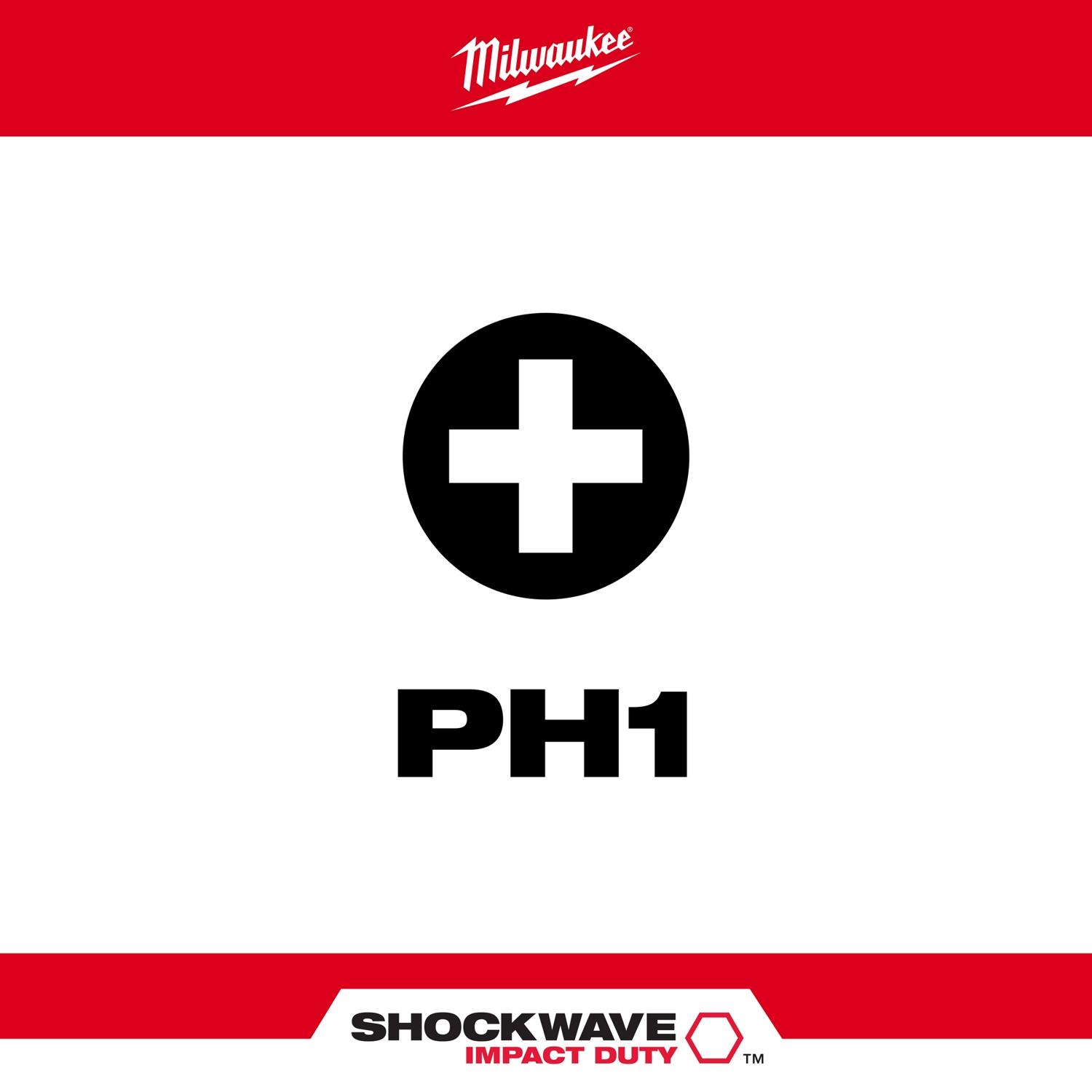 MW Shockwave Phillips #1 X 1 in. L Impact Insert Bit Steel 2 pk