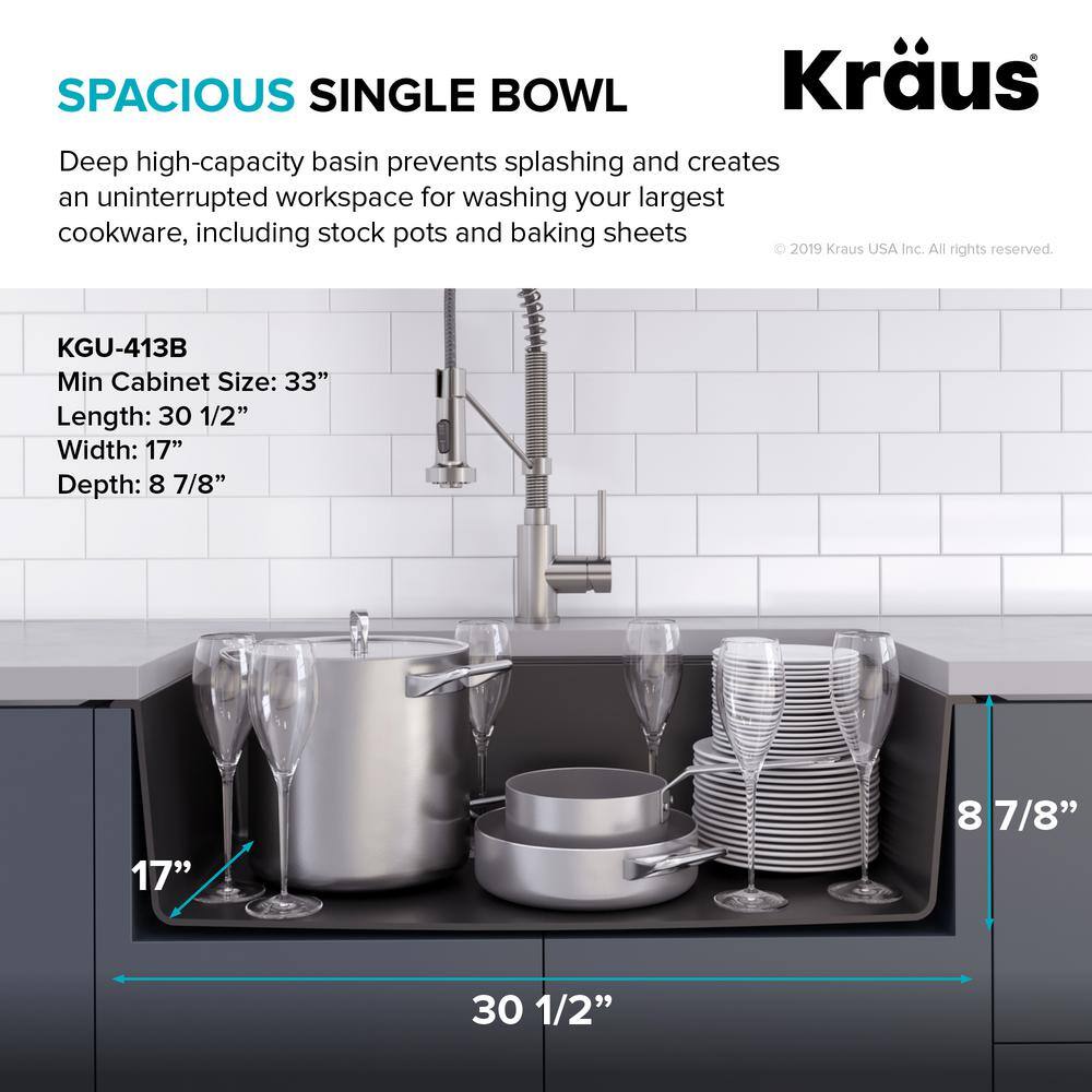 KRAUS Undermount Granite Composite 32 in. Single Basin Kitchen Sink Kit in Black KGU-413B