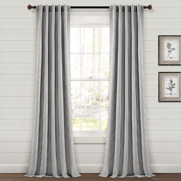 Home Boutique Farmhouse Vintage Stripe Yarn Dyed Cotton Back Tab rod Pocket Window Curtain Panels Black 40x84 Set