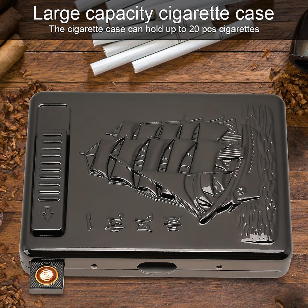 2 In 1 Metal Cigarette Case With Usb Rechargeable Electric Cigarette Lighter (black Ship)