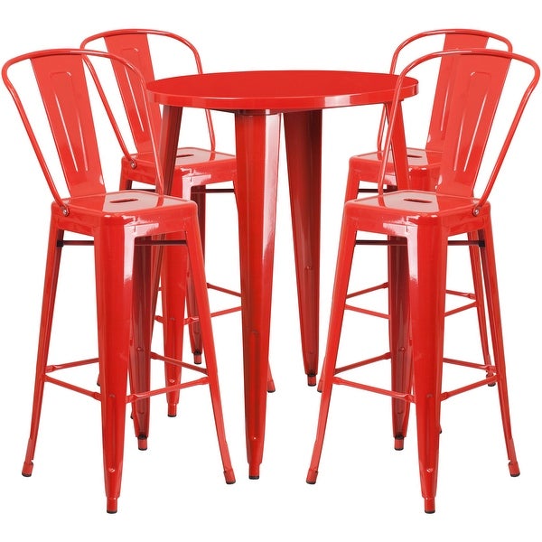 30-in. Round Metal Indoor/Outdoor Bar Table w/ 4 Cafe Stools - 30