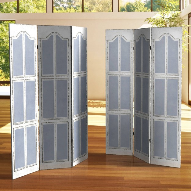 Double Sided Shutters Canvas Room Divider Blue Oriental Furniture