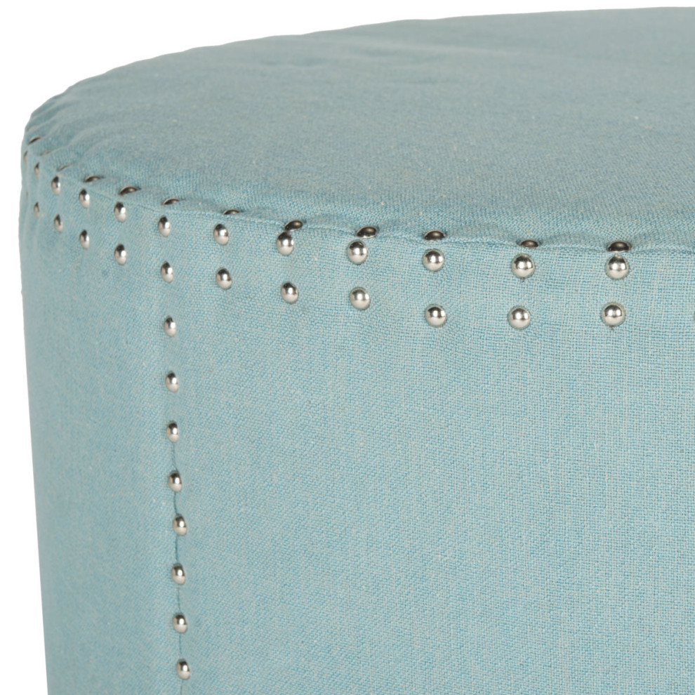 Foster Ottoman Brass Nail Heads Sky Blue   Transitional   Footstools And Ottomans   by Peachtree Fine Furniture  Houzz