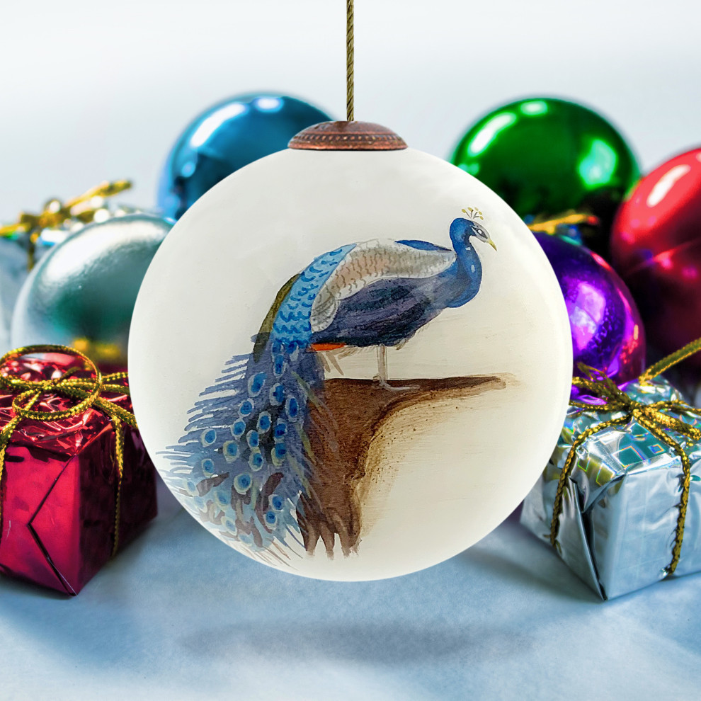 Peacock Glass Ornament Collection  Set of 4   Traditional   Christmas Ornaments   by overstockArt  Houzz