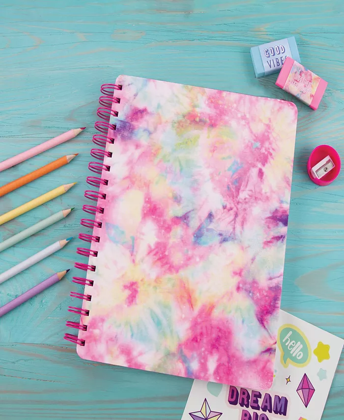 Three Cheers For Girls 3C4G All-in-One Sketching Set Pastel Tie Dye Make It Real  Tweens Girls  200 Page Book  Includes 6 Colored Pencils  2 Erasers  Pencil Sharpener Sheet Of Stickers  Take Notes In Class  Sketch Doodle  Art Supplies  Diary