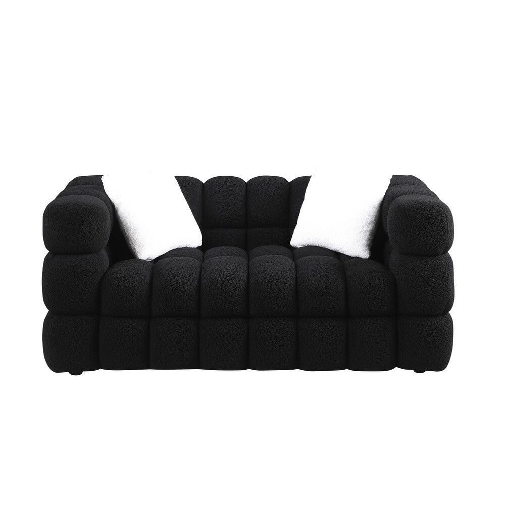 Marshmallow 2pc Sofa Sets  Deep Seat Black Boucle Sofa with Pillows  Lovesaet+3 Seater Straight Row Couch for Living Room