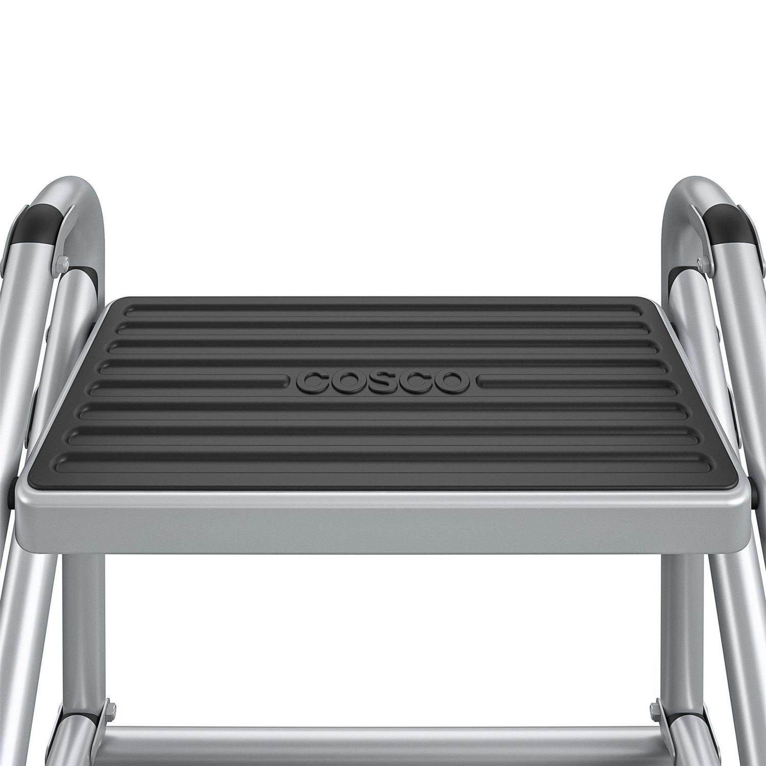 COSCO 2-Step Commercial Steel Rolling Step Ladder， 300 pound capacity (Gray)