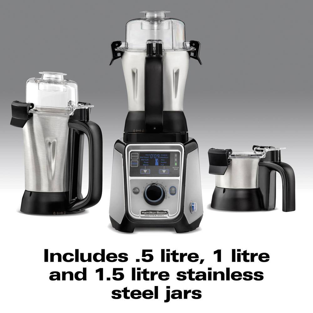 HAMILTON BEACH PROFESSIONAL 52 oz. 13-Speed Stainless Steel Countertop Blender Juicer Mixer Grinder with 3-Stainless Steel Jars 58770