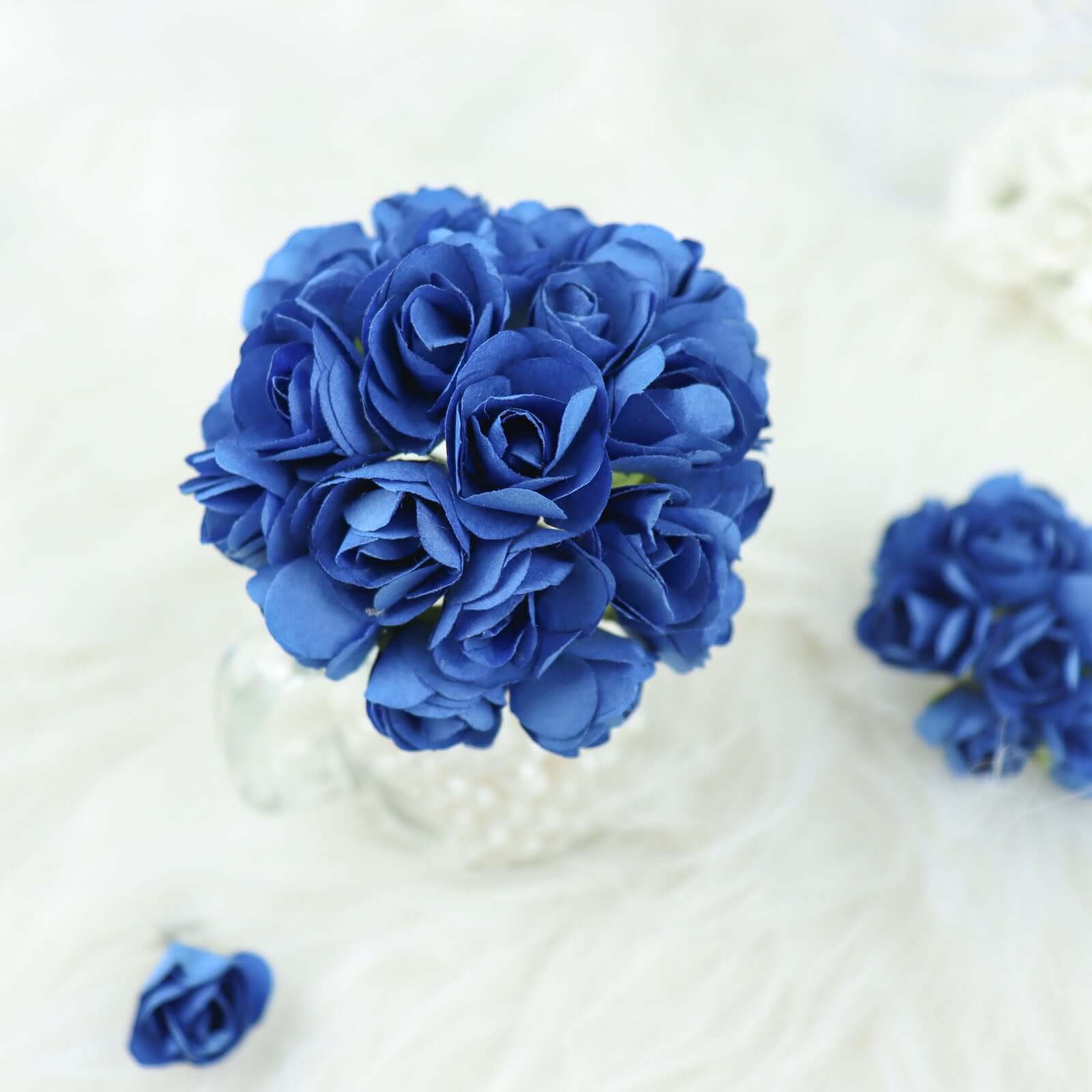 144 Pack Navy Blue Paper Mini Craft Roses, DIY Craft Flowers With Wired Stem