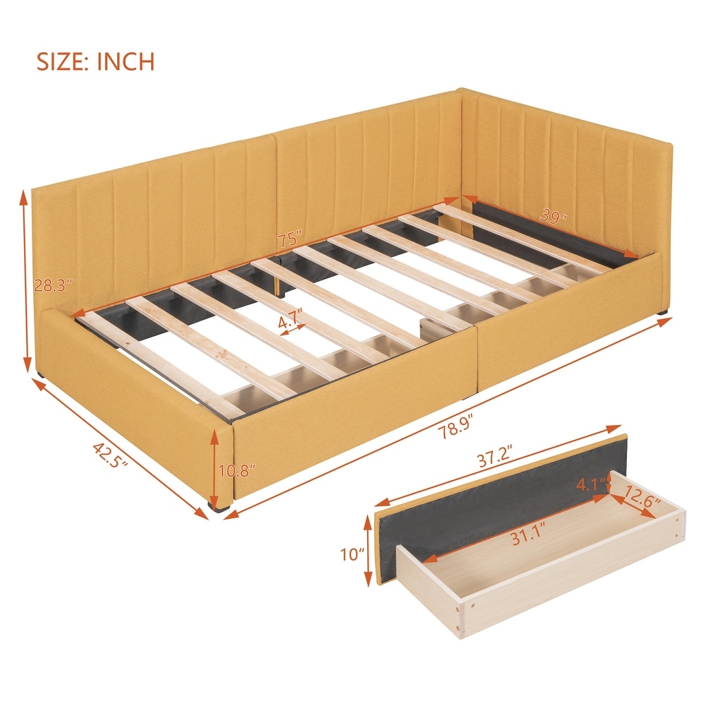 Twin Size Upholstered Daybed with 2 Storage Drawers Twin Size Sofa Bed Frame