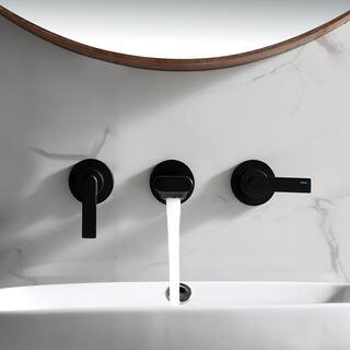 Tahanbath 2-Handle 3-Hole Wall Mounted Bathroom Faucet in Matte Black MS-CT-DB799MB-ZQ