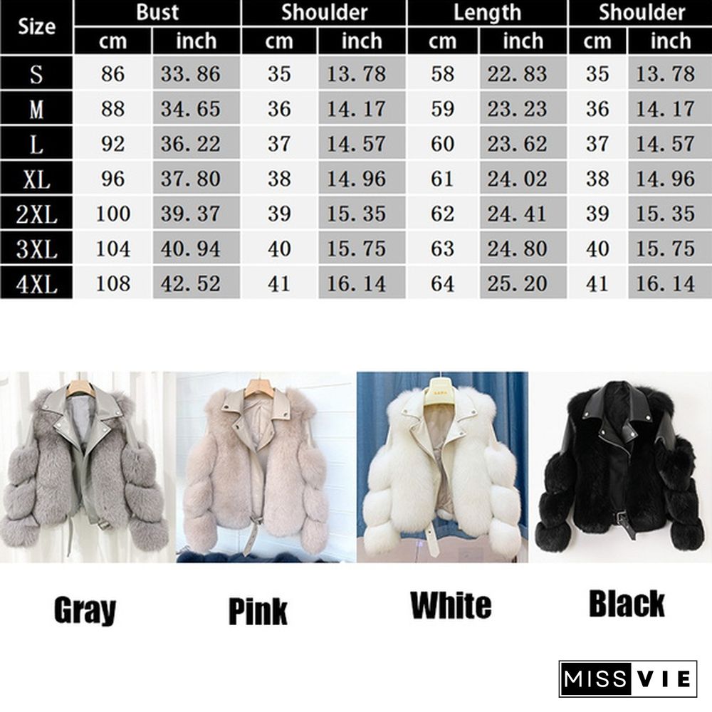 Women Faux Fur Coat with Fox Fur Winter Fashion New Motorcycle Style Luxury Fox Fur Leather Jackets Women Trendy Overcoats