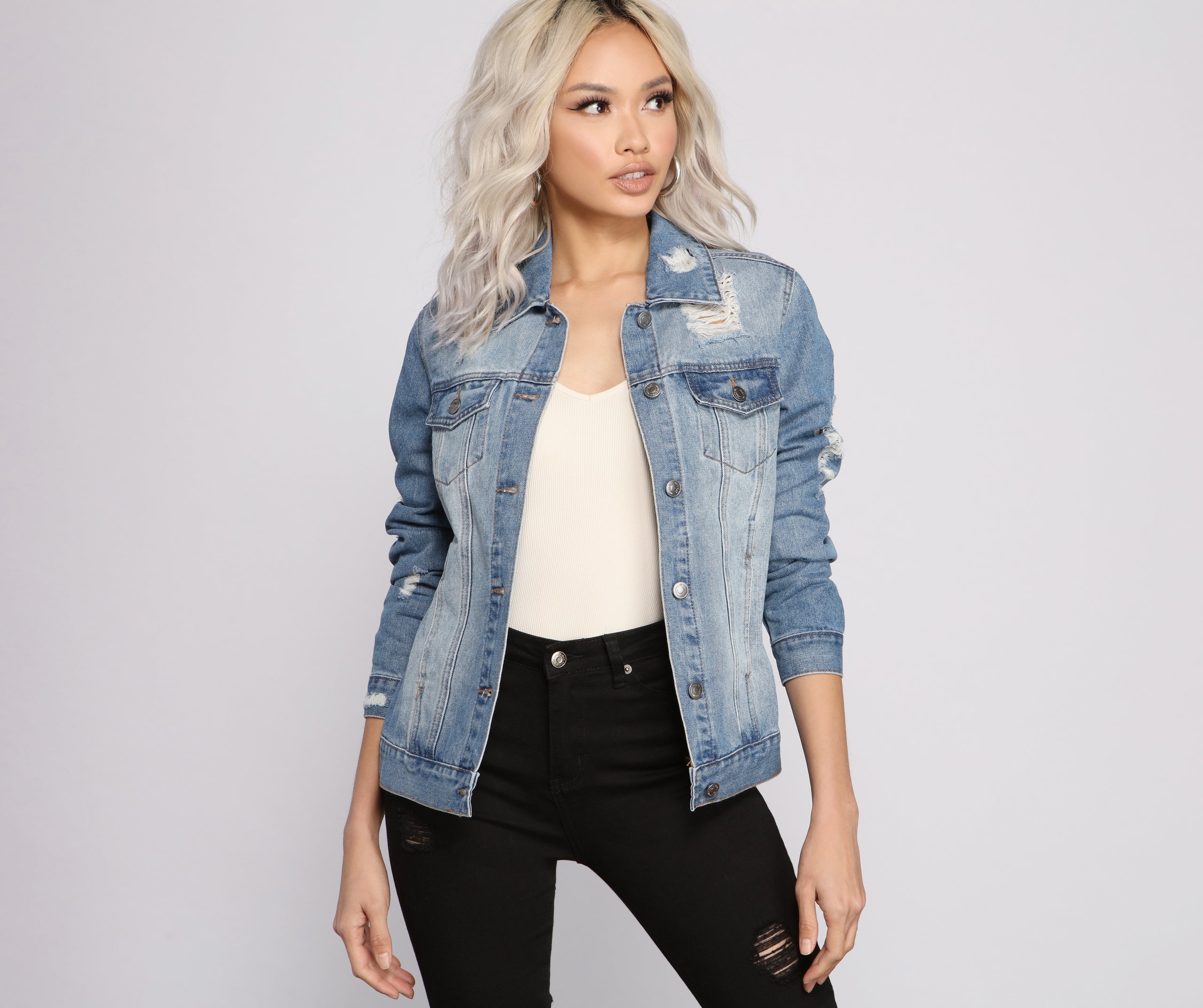 Distressed Details Denim Jacket