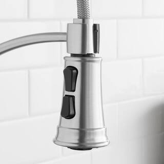 Glacier Bay Mandouri Single-Handle Spring Neck Pull-Down Kitchen Faucet with Soap Dispenser in Stainless Steel HD67458-1308D2