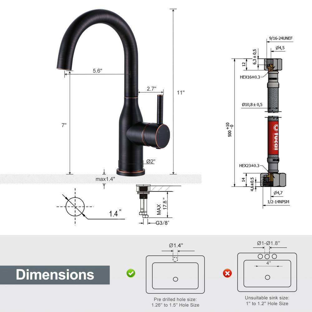 ALEASHA Single Handle Bar Sink  Faucet Deckplate Not Included in Oiled-Rubbed Bronze AL-2C02RB