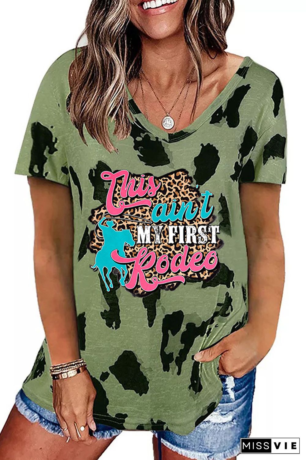 This Ain't My First Rodeo Leopard Printed Casual Loose Short Sleeve T-shirt