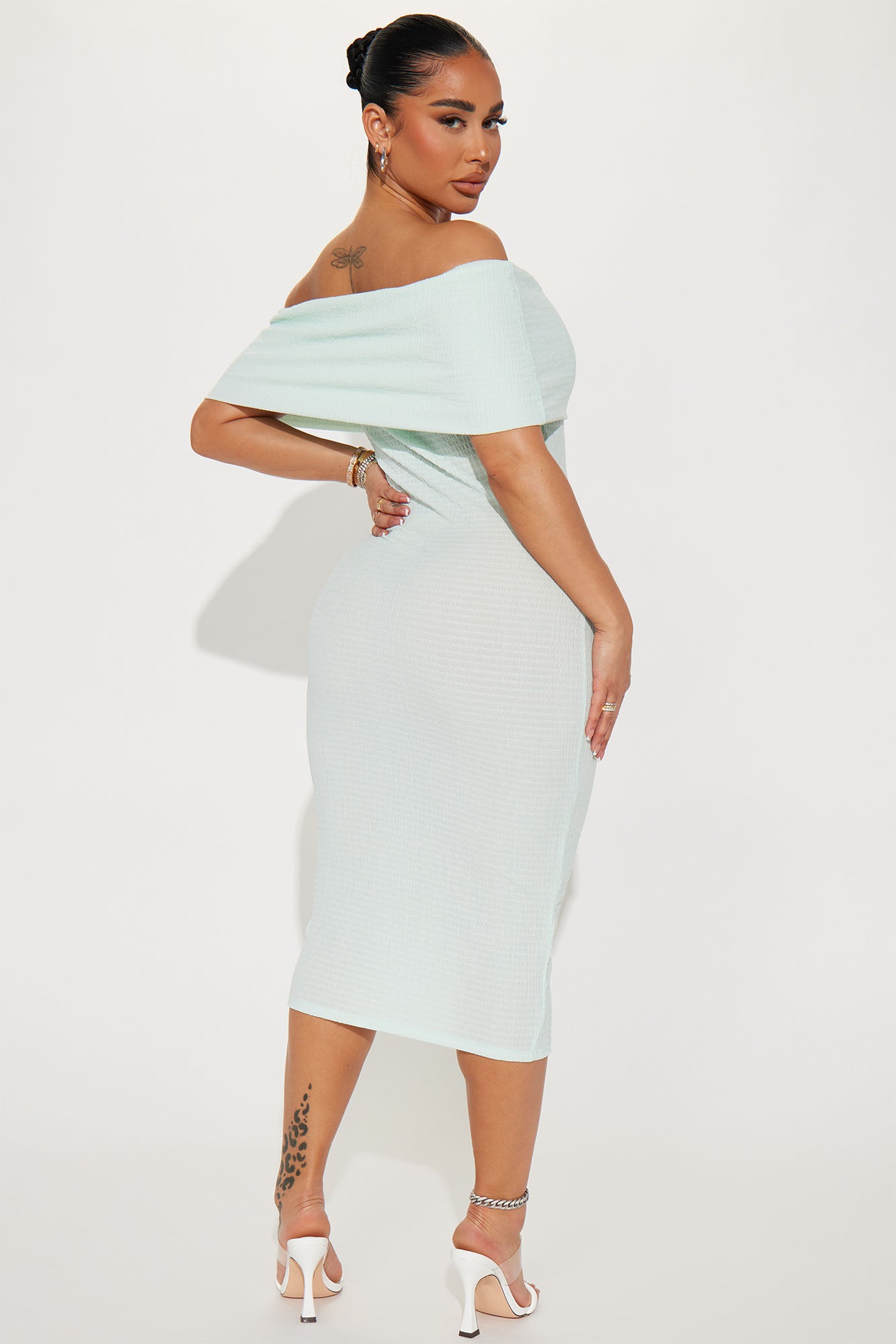 Ana Off Shoulder Midi Dress - Light Blue