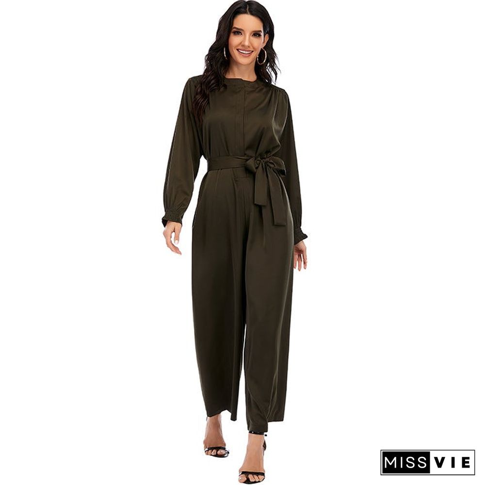 Fashion Jumpsuit Solid Color Waist Temperament Wide-leg Pants