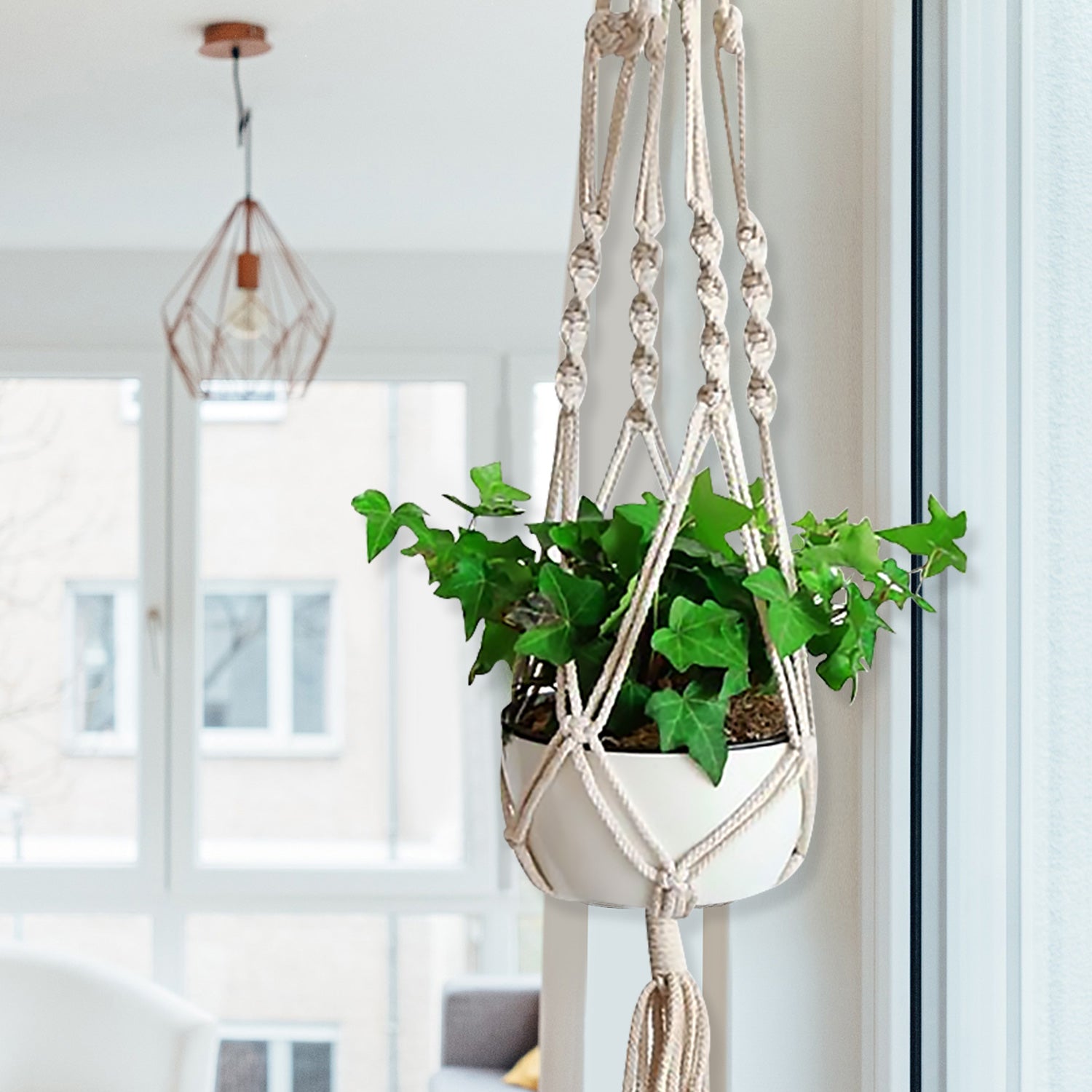 Chrlaon Macrame Plant Hanger,  Rope Hanging Planter Shelf Basket Flower Pot Holder 2pcs White