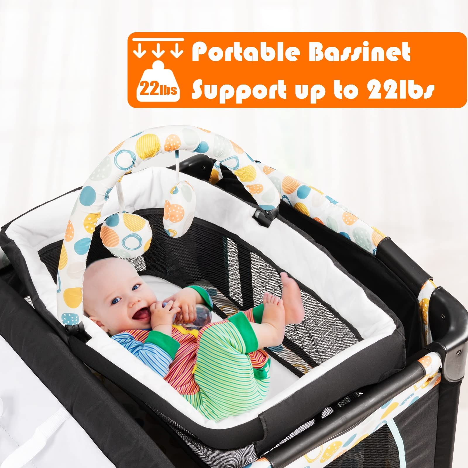 BABY JOY 4 in 1 Pack and Play, Portable Playard with Bassinet, Changing Table