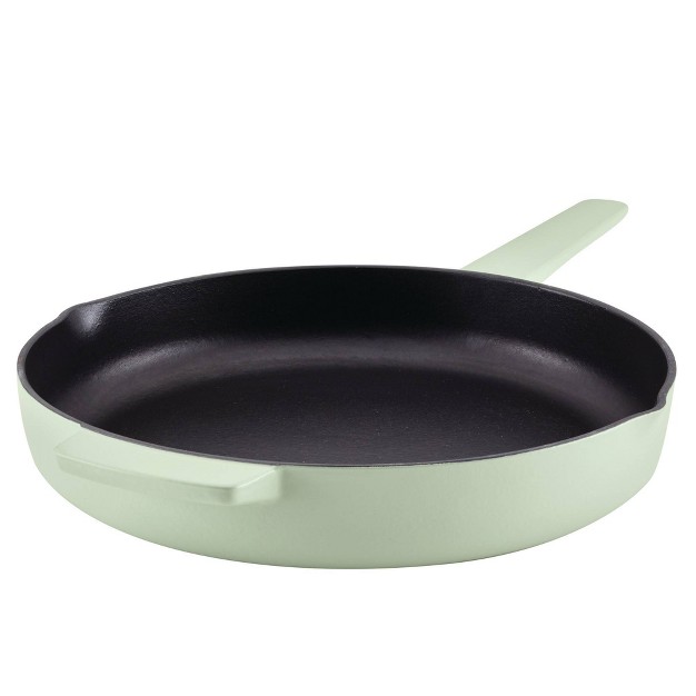 Enameled Cast Iron Induction Skillet With Helper Handle And Pour Spouts Pistachio