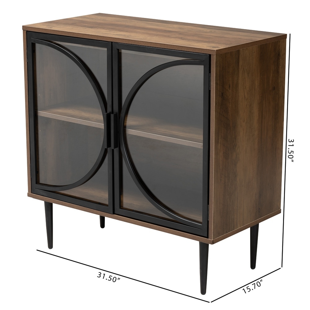 Carter Mid Century Modern Industrial Walnut Brown Finished Wood and Black Metal 2 Door Sideboard