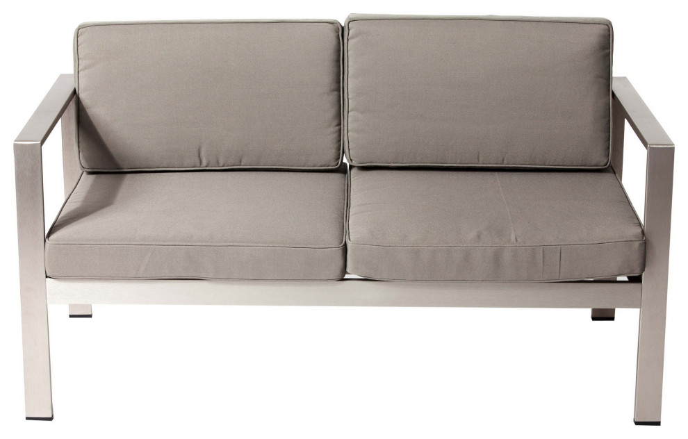 Benzara BM287832 Sofa  Sleek Silver Aluminum Frame  Water Resistant Cushions   Contemporary   Outdoor Sofas   by Uber Bazaar  Houzz