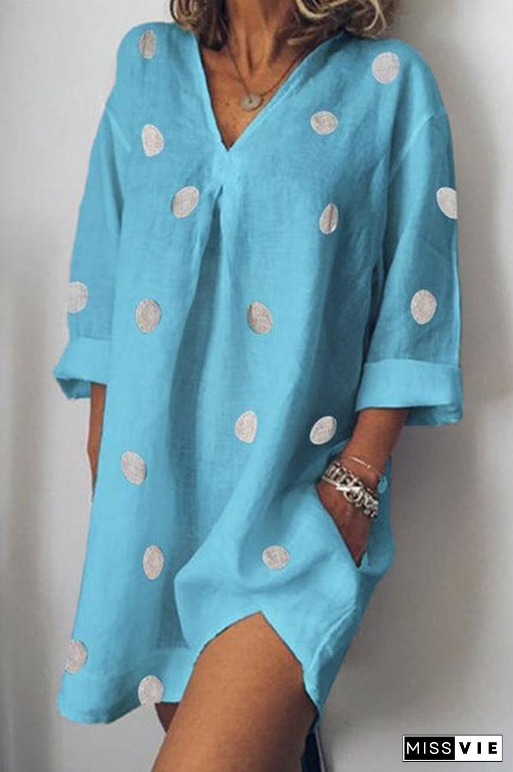 Casual V-neck Printed Loose Dress P10664