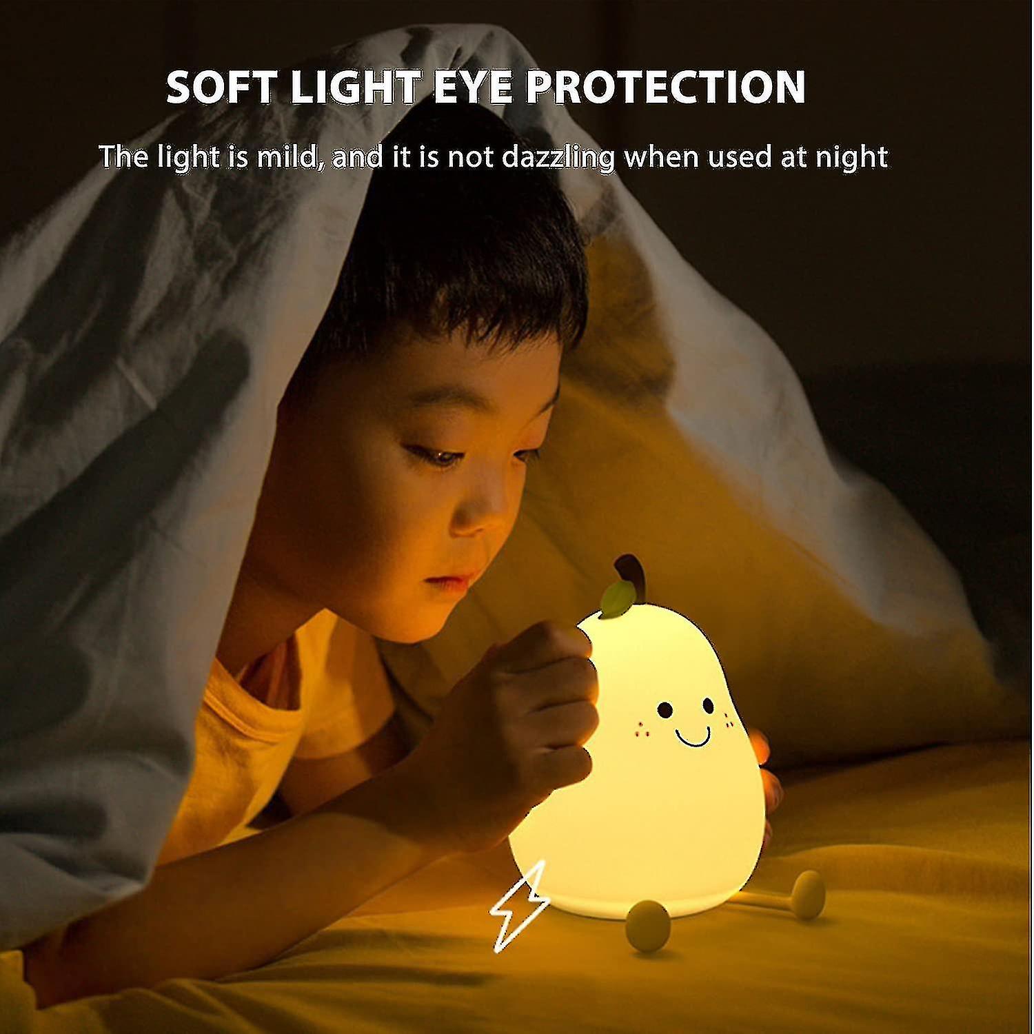 7 Colors Silicone LED Night Light for Baby Children Kids' Birthday Holiday Gift USB Rechargeable Pear Shape Timer Night Lamp