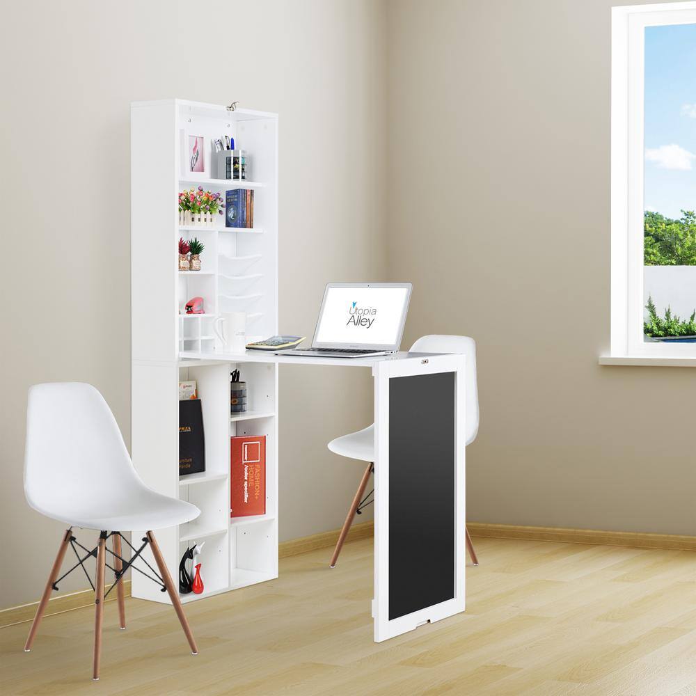 Utopia Alley 30 in. Rectangular White Floating Desk with Built-In Storage SH3WW