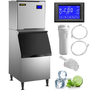 VEVOR 110V Commercial Ice Maker 440LB/24H， Industrial Modular Stainless Steel Ice Machine with 250LB Large Storage Bin， 234PCS Ice Cubes Ready in 8-15 Mins， Professional Refrigeration Equipment